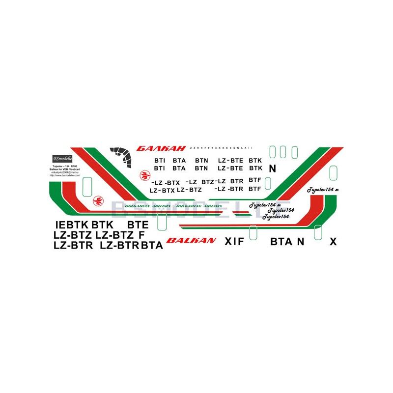 Obtisky Tupolev Tu-154 Balkan pro Veb Plasticart - BSmodelle BSM100014