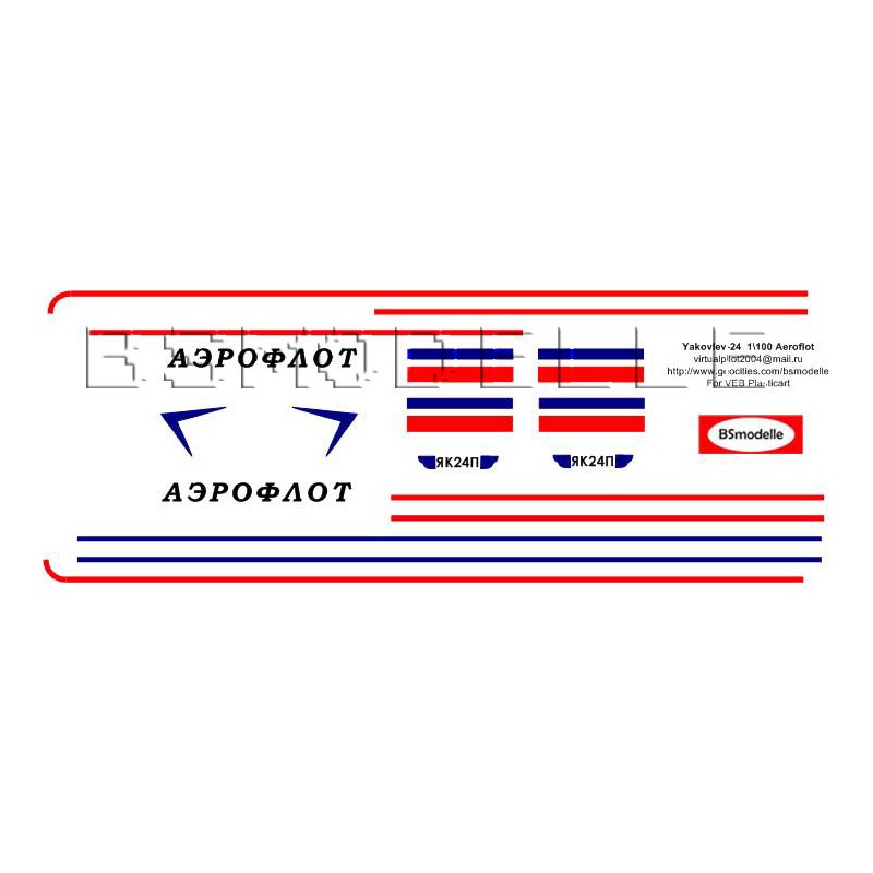 Obtisky Jakovlev Jak-24P Aeroflot pro Veb Plasticart - BSmodelle BSM100051