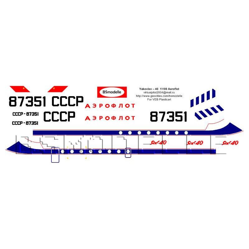 Obtisky Jakovlev Jak-40 Aeroflot pro Veb Plasticart - BSmodelle BSM100057