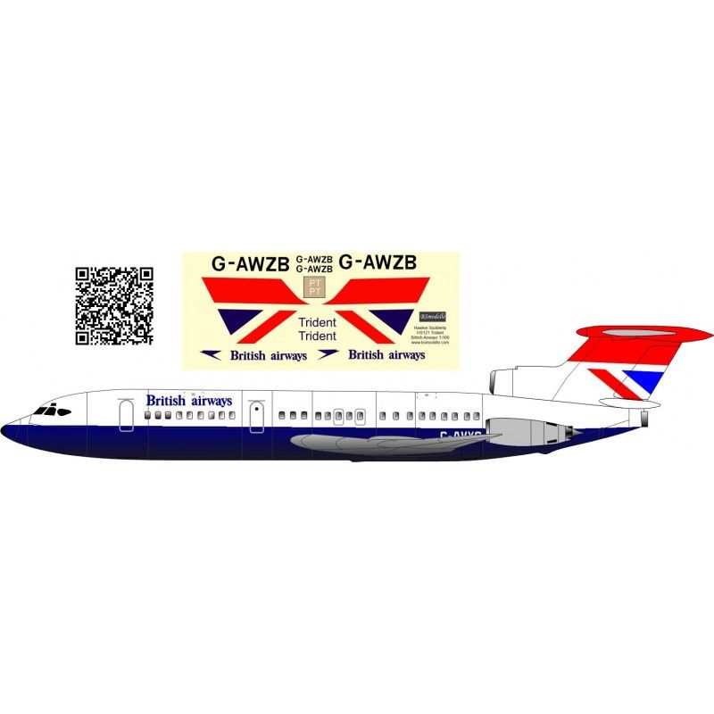Obtisky De Havilland HS-121 Trident 2E British Airways pro Veb Plasticart - BSmodelle BSM100412