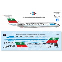 Obtisky Tupolev Tu-134 Bulgarian Airlines (modrý pruh) pro Veb Plasticart - Revaro Decals RG–B024