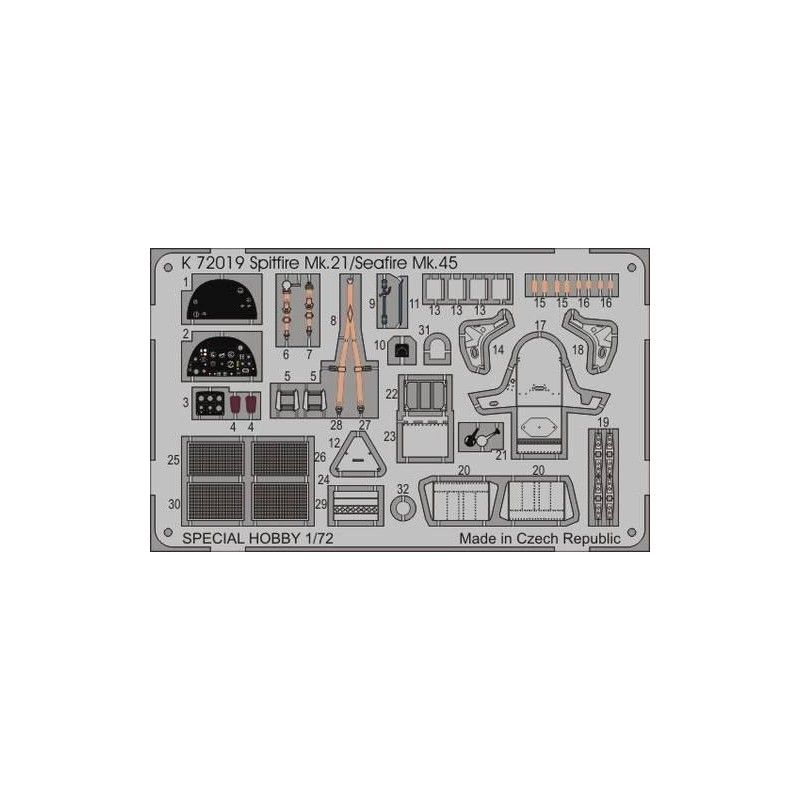 Sada fotoleptů pro plastikový model 1/72 Spitfire Mk.21 / Seafire Mk.45 - Special Hobby K72019