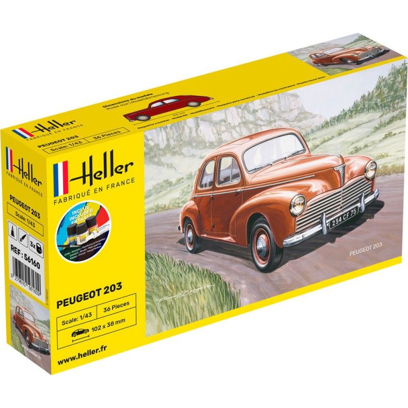 Peugeot 203 - obsahuje barvy a lepidlo - Heller STARTER KIT 56160