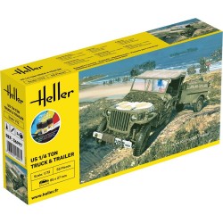 US 1/4 Ton Truck & Trailer - obsahuje barvy a lepidlo - Heller STARTER KIT 56997