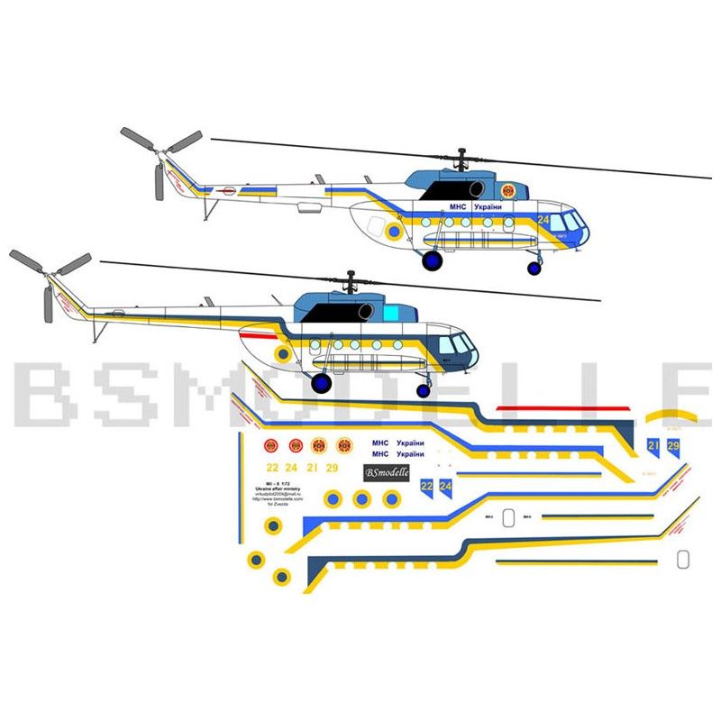 Obtisky Mil Mi-8MT Ukraine resque service - BSmodelle BSM72034