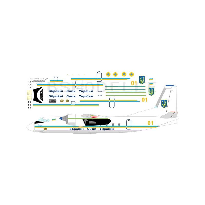 Obtisky Antonov An-24 "01 Yellow" Ukraine AF - BSmodelle BSM72041