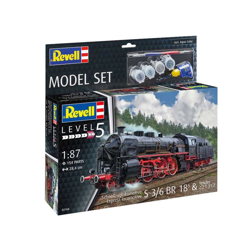 Express Loco S3/6 BR 18(5) with Tender - obsahuje barvy a lepidlo - Revell ModelSet 62168